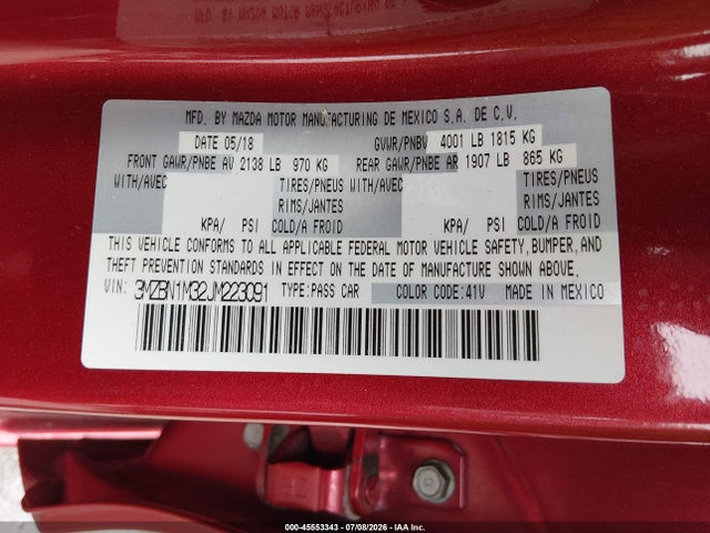 Aukcja sprzedaży 2018 Mazda Mazda3 Grand Touring, vin: 3MZBN1M32JM223091, numer aukcji: 45553343