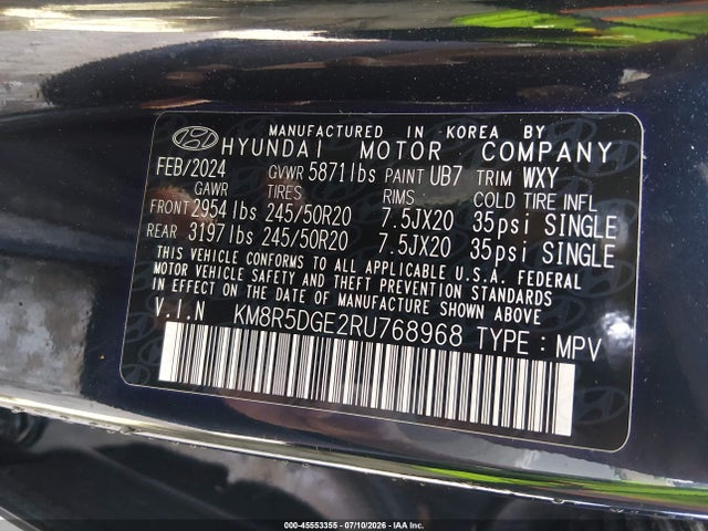 Продаж на аукціоні авто 2024 Hyundai Palisade Limited, vin: KM8R5DGE2RU768968, номер лоту: 45553355