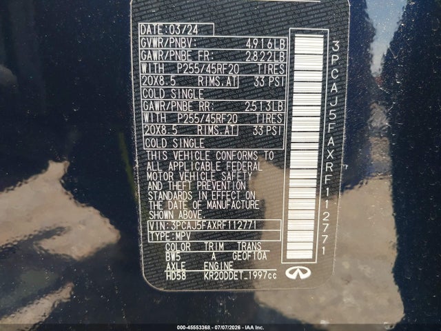 Продажа на аукционе авто 2024 Infiniti Qx50 Sport, vin: 3PCAJ5FAXRF112771, номер лота: 45553368