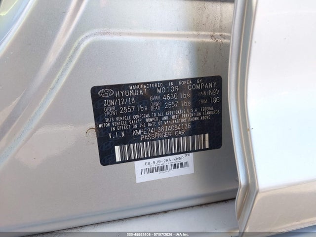 Hyundai Sonata Hybrid Se 2018 KMHE24L38JA084136 Image 9