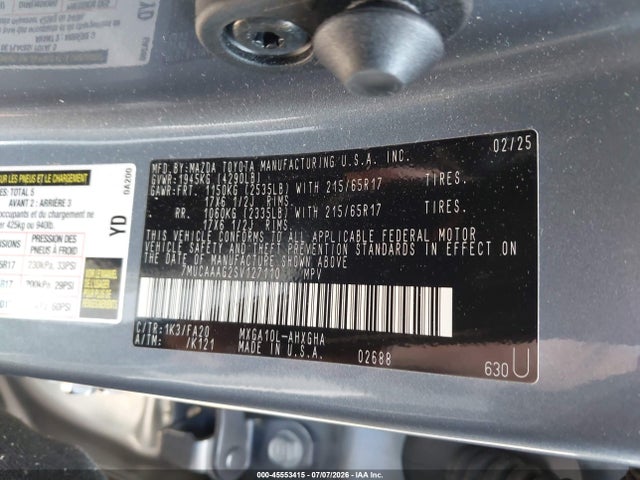 Продаж на аукціоні авто 2025 Toyota Corolla Cross Le, vin: 7MUCAAAG2SV127110, номер лоту: 45553415