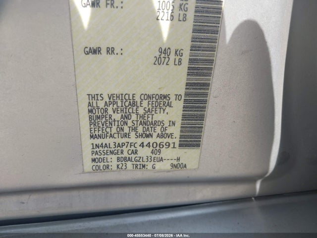 Aukcja sprzedaży 2015 Nissan Altima 2.5 S, vin: 1N4AL3AP7FC440691, numer aukcji: 45553440