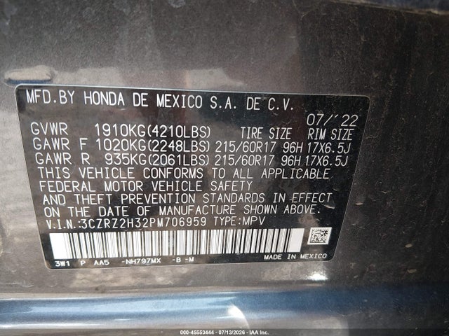 Aukcja sprzedaży 2023 Honda Hr-v Awd Lx, vin: 3CZRZ2H32PM706959, numer aukcji: 45553444