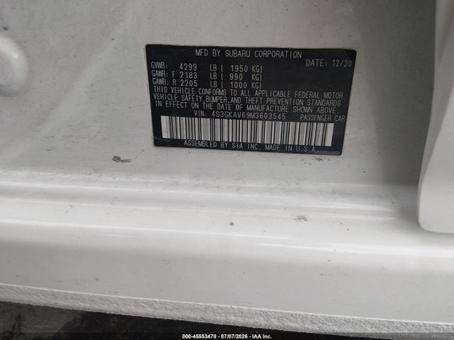 2021 Subaru Impreza Premium მანქანა იყიდება აუქციონზე, vin: 4S3GKAV69M3603545, აუქციონის ნომერი: 45553478