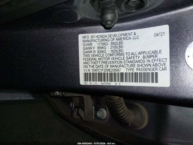 Honda CIVIC EX 2021 19XFC1F32ME208967 Image 9