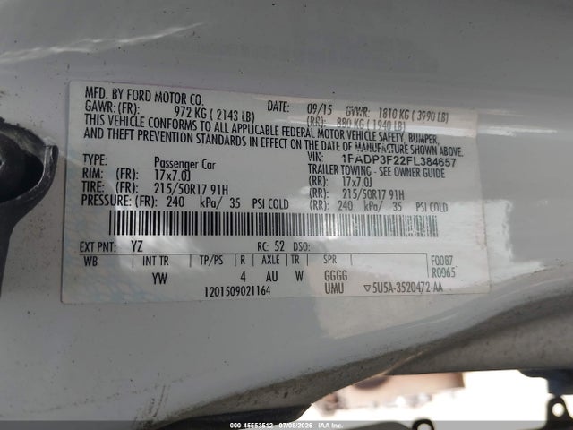 2015 Ford Focus Se მანქანა იყიდება აუქციონზე, vin: 1FADP3F22FL384657, აუქციონის ნომერი: 45553512