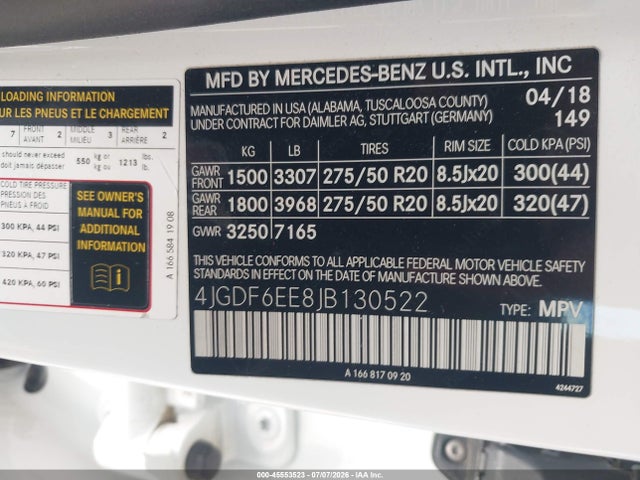 4JGDF6EE8JB130522 Mercedes-Benz Gls 450 4matic