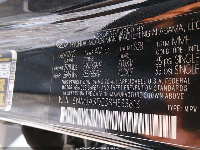 Продажа на аукционе авто 2025 Hyundai Tucson Se, vin: 5NMJA3DE3SH533813, номер лота: 45553525