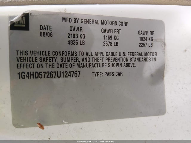 Aukcja sprzedaży 2007 Buick Lucerne Cxl, vin: 1G4HD57267U124767, numer aukcji: 45553534