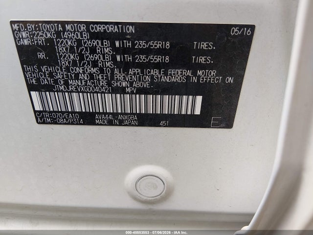 JTMDJREVXGD040421 Toyota Rav4 Hybrid Limited