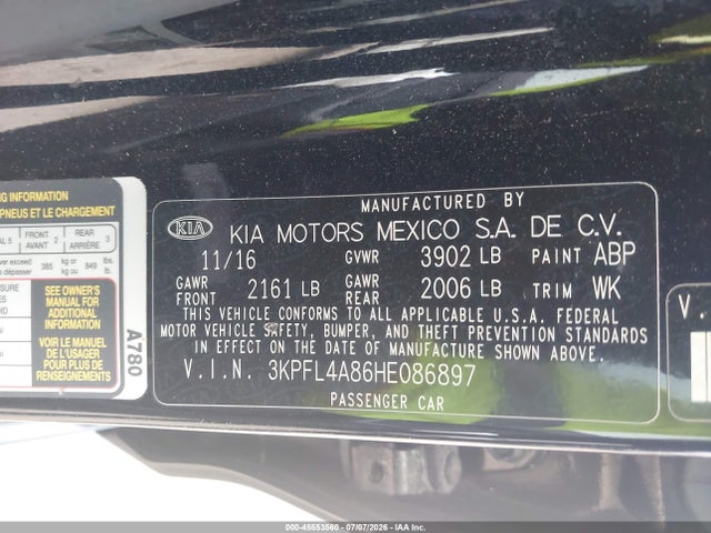 2017 Kia Forte Ex მანქანა იყიდება აუქციონზე, vin: 3KPFL4A86HE086897, აუქციონის ნომერი: 45553560