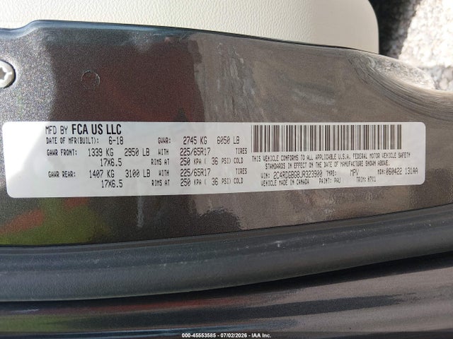 Auction sale of the 2018 Dodge Grand Caravan Se, vin: 2C4RDGBG8JR323900, lot number: 45553585