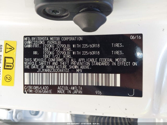 Aukcja sprzedaży 2016 Lexus Nx 200t, vin: JTJYARBZ3G2044103, numer aukcji: 45553587