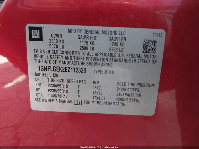 Chevrolet EQUINOX LT 2014 1GNFLGEK2EZ112328 Image 9