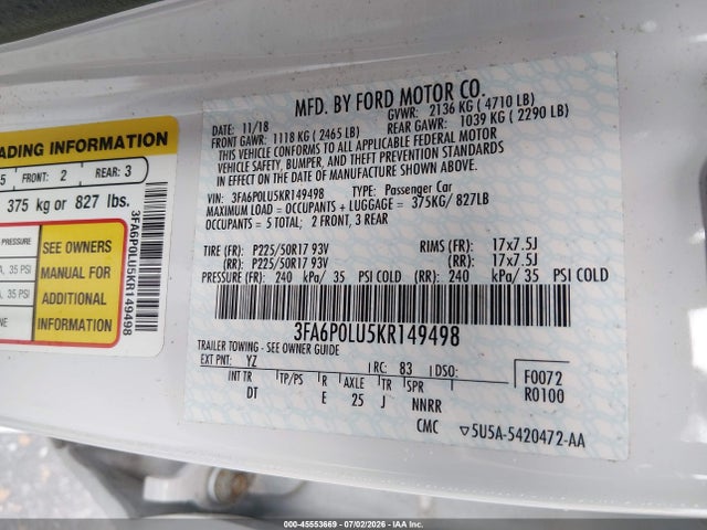 Ford Fusion Hybrid Se 2019 3FA6P0LU5KR149498 Image 9