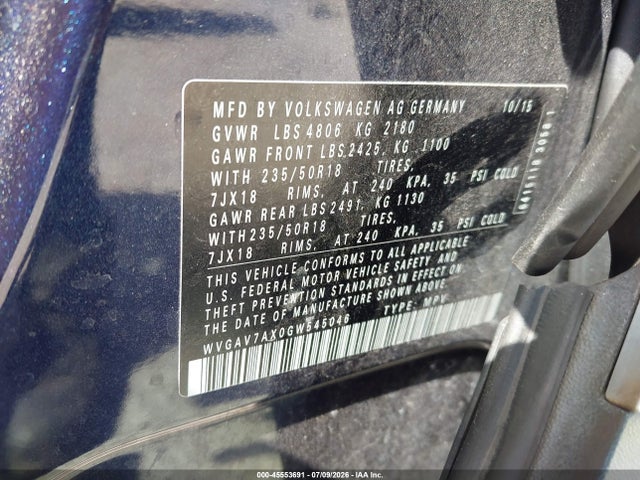 Продажа на аукционе авто 2016 Volkswagen Tiguan Se, vin: WVGAV7AX0GW545046, номер лота: 45553691