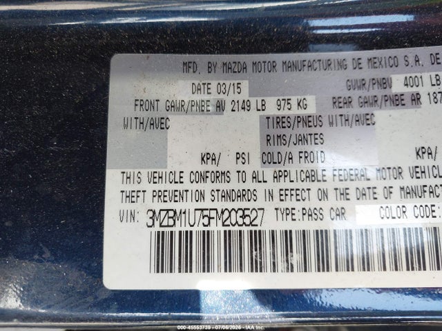 Продажа на аукционе авто 2015 Mazda Mazda3 I Sport, vin: 3MZBM1U75FM203527, номер лота: 45553739