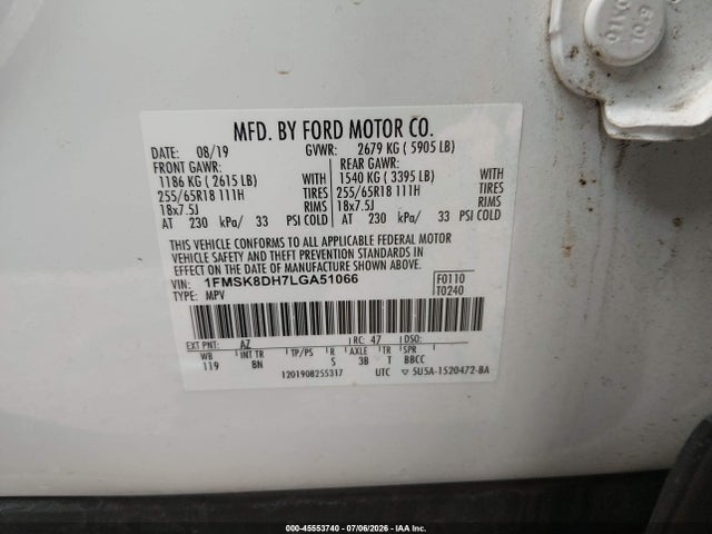 Продаж на аукціоні авто 2020 Ford Explorer Xlt, vin: 1FMSK8DH7LGA51066, номер лоту: 45553740