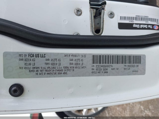 Aukcja sprzedaży 2016 Chrysler 300 Limited, vin: 2C3CCAAG5GH343774, numer aukcji: 45553745