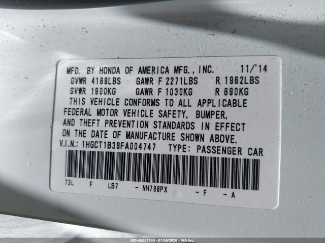 Honda Accord Lx-s 2015 1HGCT1B39FA004747 Image 9