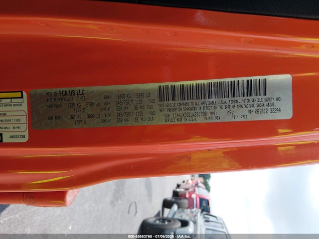 Продажа на аукционе авто 2018 Jeep Wrangler Unlimited Sport 4x4, vin: 1C4HJXDG2JW231738, номер лота: 45553768