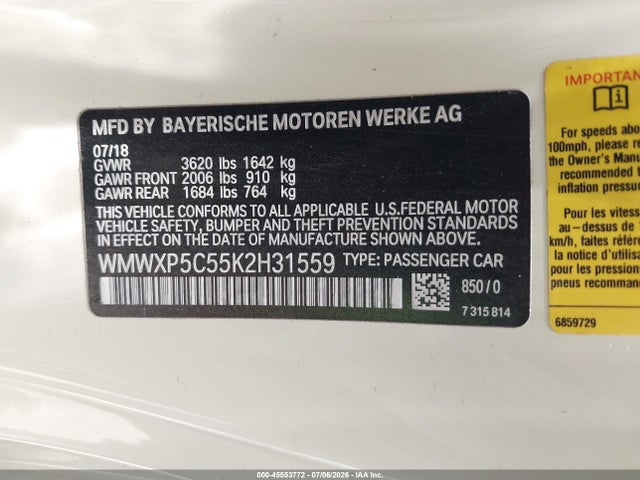 Aukcja sprzedaży 2019 Mini Hardtop Cooper, vin: WMWXP5C55K2H31559, numer aukcji: 45553772