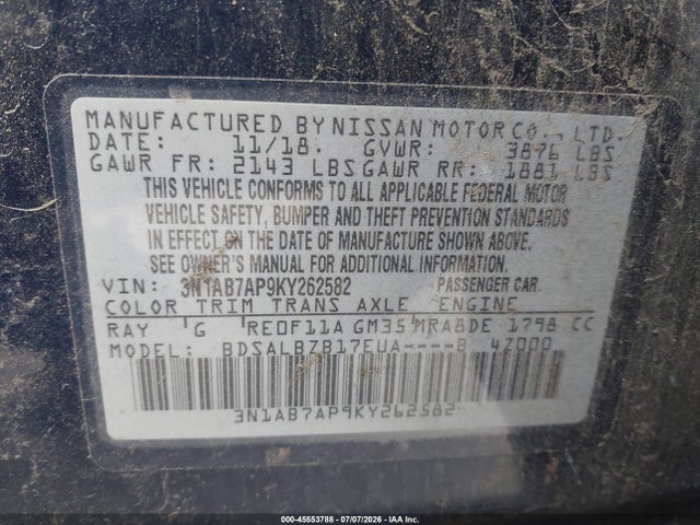 Nissan SENTRA S 2019 3N1AB7AP9KY262582 Image 9