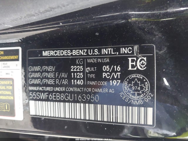 2016 Mercedes-benz C 450 Amg 4matic მანქანა იყიდება აუქციონზე, vin: 55SWF6EB8GU163950, აუქციონის ნომერი: 45553795