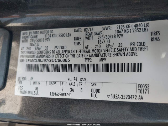 Ford Escape Titanium 2016 1FMCU9J97GUC60865 Image 9