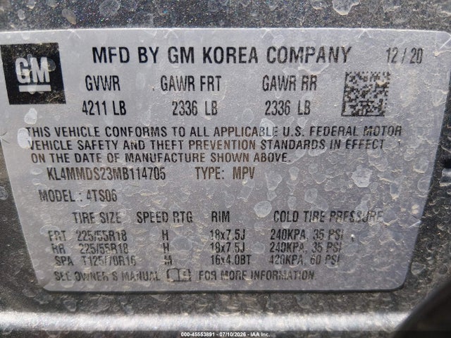 KL4MMDS23MB114705 Buick Encore Gx Fwd Select