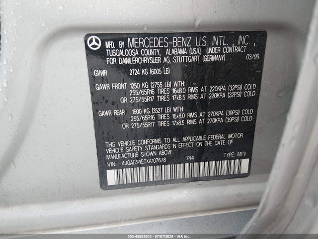 Auction sale of the 1999 Mercedes-benz Ml 320, vin: 4JGAB54E0XA107678, lot number: 45553902