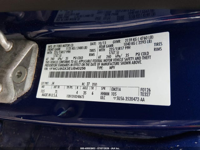 1FMCU9GX3EUB40256 Ford ESCAPE SE