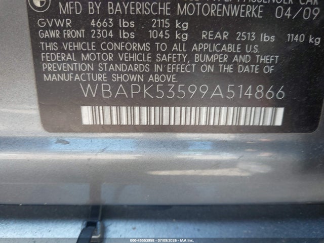 Продаж на аукціоні авто 2009 Bmw 328i Xdrive, vin: WBAPK53599A514866, номер лоту: 45553958
