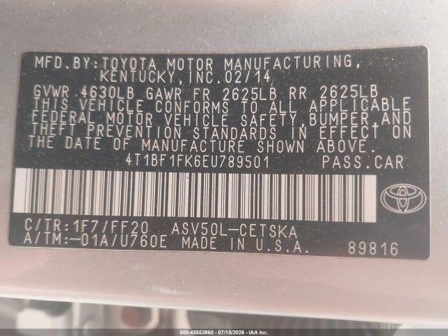 Toyota CAMRY SE 2014 4T1BF1FK6EU789501 Image 9