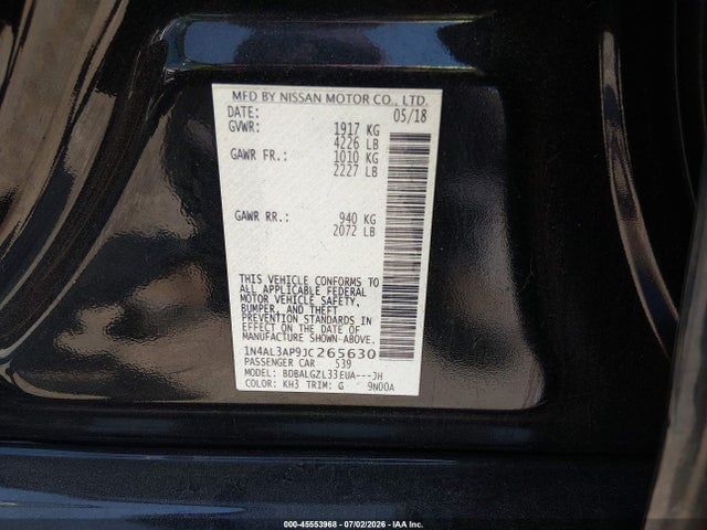 Nissan Altima 2.5 S 2018 1N4AL3AP9JC265630 Image 9