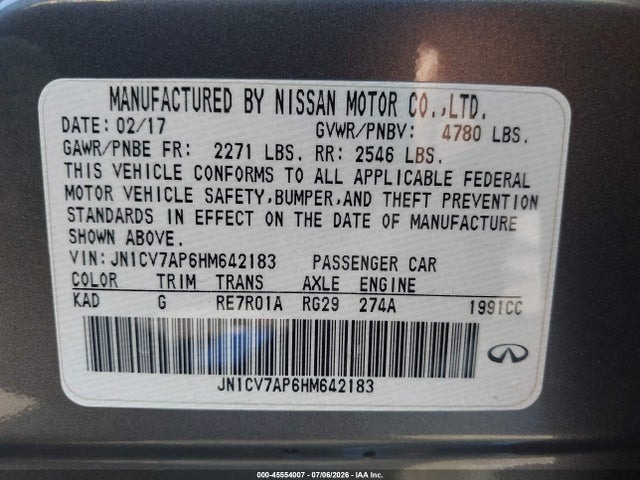 JN1CV7AP6HM642183 Infiniti Q50 2.0t Base