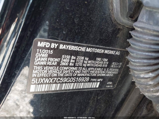 45554013 :رقم المزاد ، 5UXWX7C59G0S16928 vin ، 2016 Bmw X3 Xdrive35i مزاد بيع