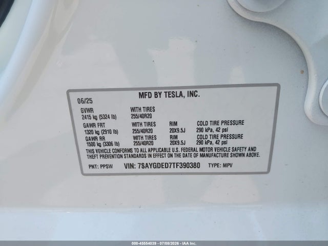 Продажа на аукционе авто 2026 Tesla Model Y Premium Rear-wheel Drive/rear-wheel Drive, vin: 7SAYGDED7TF390380, номер лота: 45554039