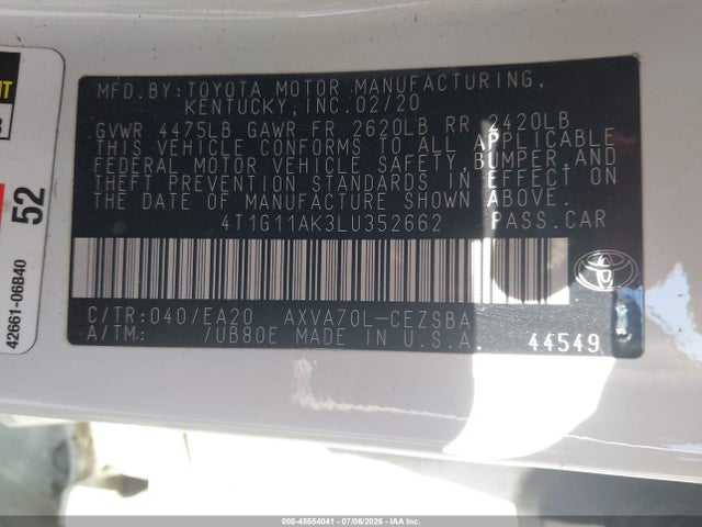 4T1G11AK3LU352662 Toyota CAMRY SE