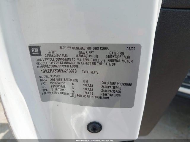 Продажа на аукционе авто 2009 Gmc Acadia Sle1, vin: 1GKER13D59J219970, номер лота: 45554051