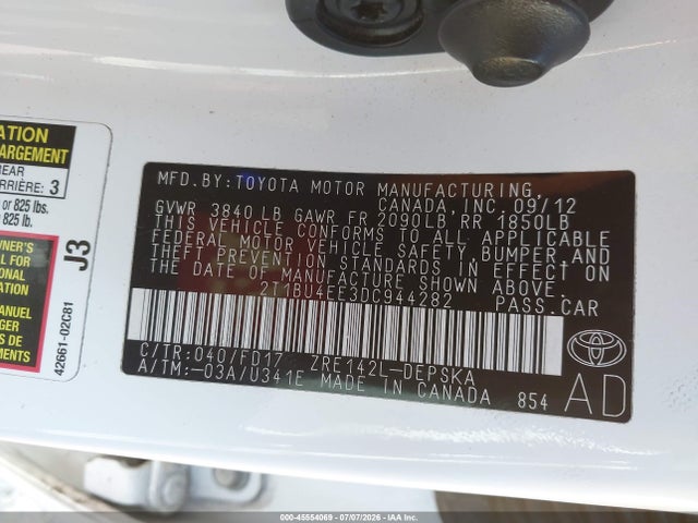 45554069 :رقم المزاد ، 2T1BU4EE3DC944282 vin ، 2013 Toyota Corolla S مزاد بيع