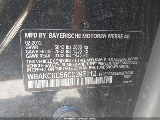Aukcja sprzedaży 2012 Bmw 750i Xdrive, vin: WBAKC6C56CC397112, numer aukcji: 45554071