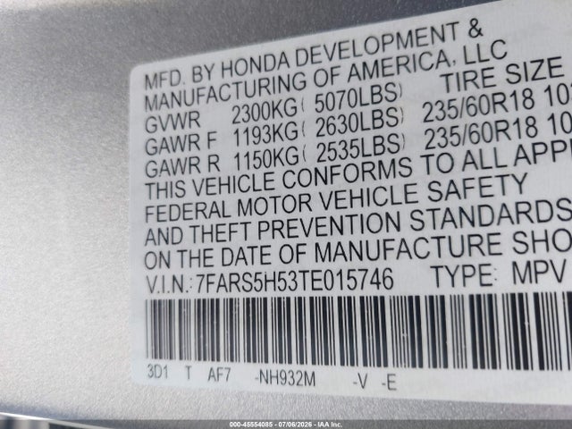 7FARS5H53TE015746 Honda Cr-v Hybrid 2wd Sport