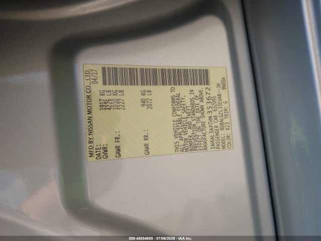 Auction sale of the 2017 Nissan Altima 2.5 S, vin: 1N4AL3AP7HN353672, lot number: 45554088