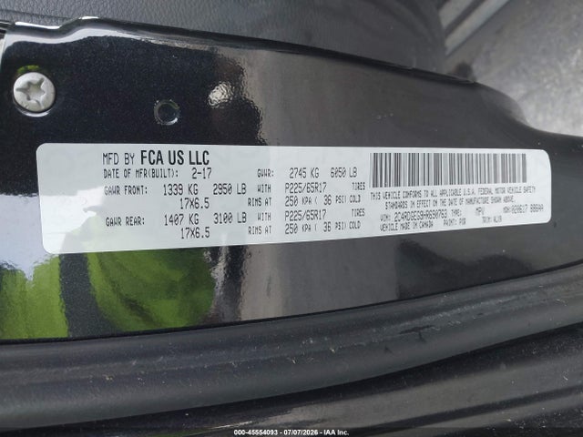 Aukcja sprzedaży 2017 Dodge Grand Caravan Gt, vin: 2C4RDGEG9HR690763, numer aukcji: 45554093