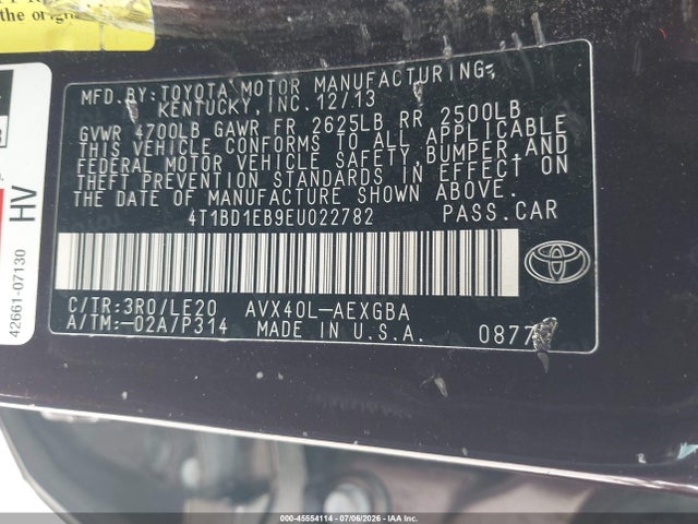 Продаж на аукціоні авто 2014 Toyota Avalon Hybrid Xle Touring, vin: 4T1BD1EB9EU022782, номер лоту: 45554114