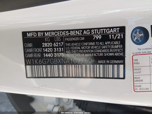 Продажа на аукционе авто 2022 Mercedes-benz S 580 4matic, vin: W1K6G7GBXNA102760, номер лота: 45554124
