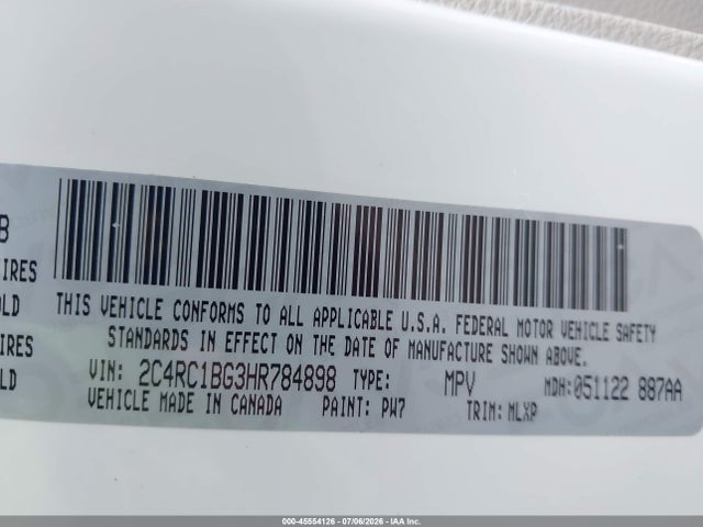 Aukcja sprzedaży 2017 Chrysler Pacifica Touring-l, vin: 2C4RC1BG3HR784898, numer aukcji: 45554126