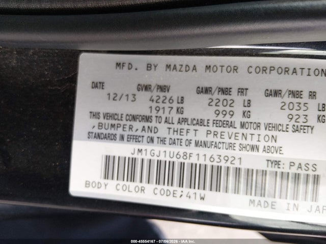 Продажа на аукционе авто 2015 Mazda Mazda6 I Sport, vin: JM1GJ1U68F1163921, номер лота: 45554167