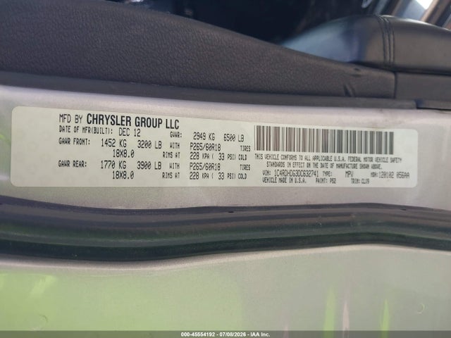 2013 Dodge Durango Crew მანქანა იყიდება აუქციონზე, vin: 1C4RDHDG3DC632741, აუქციონის ნომერი: 45554192